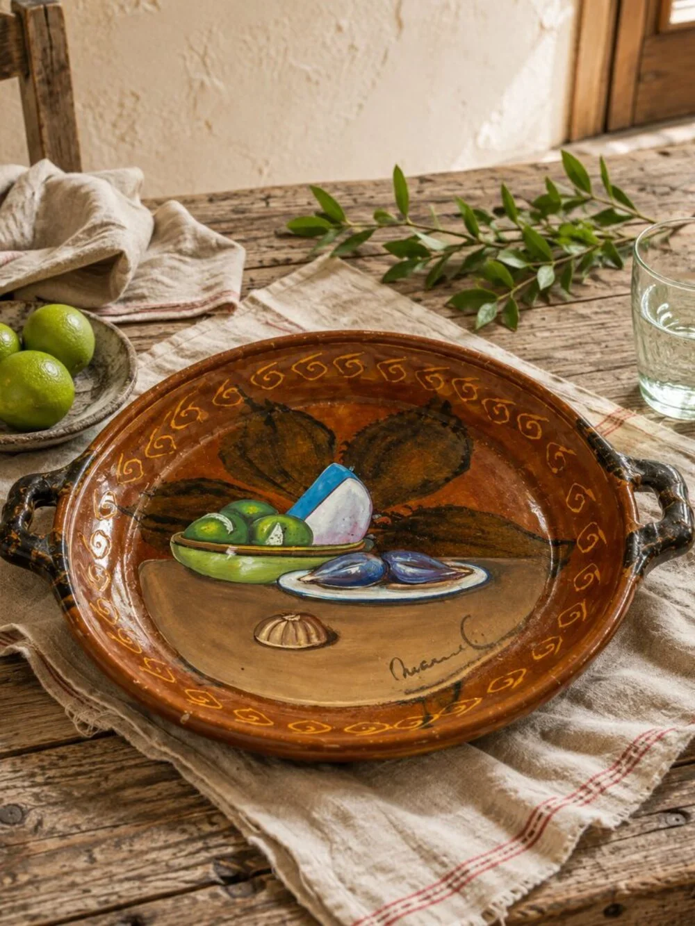 Rare Vintage Macario Covarrubias Signed Mexican Folk Art Pottery Cazuela Bowl